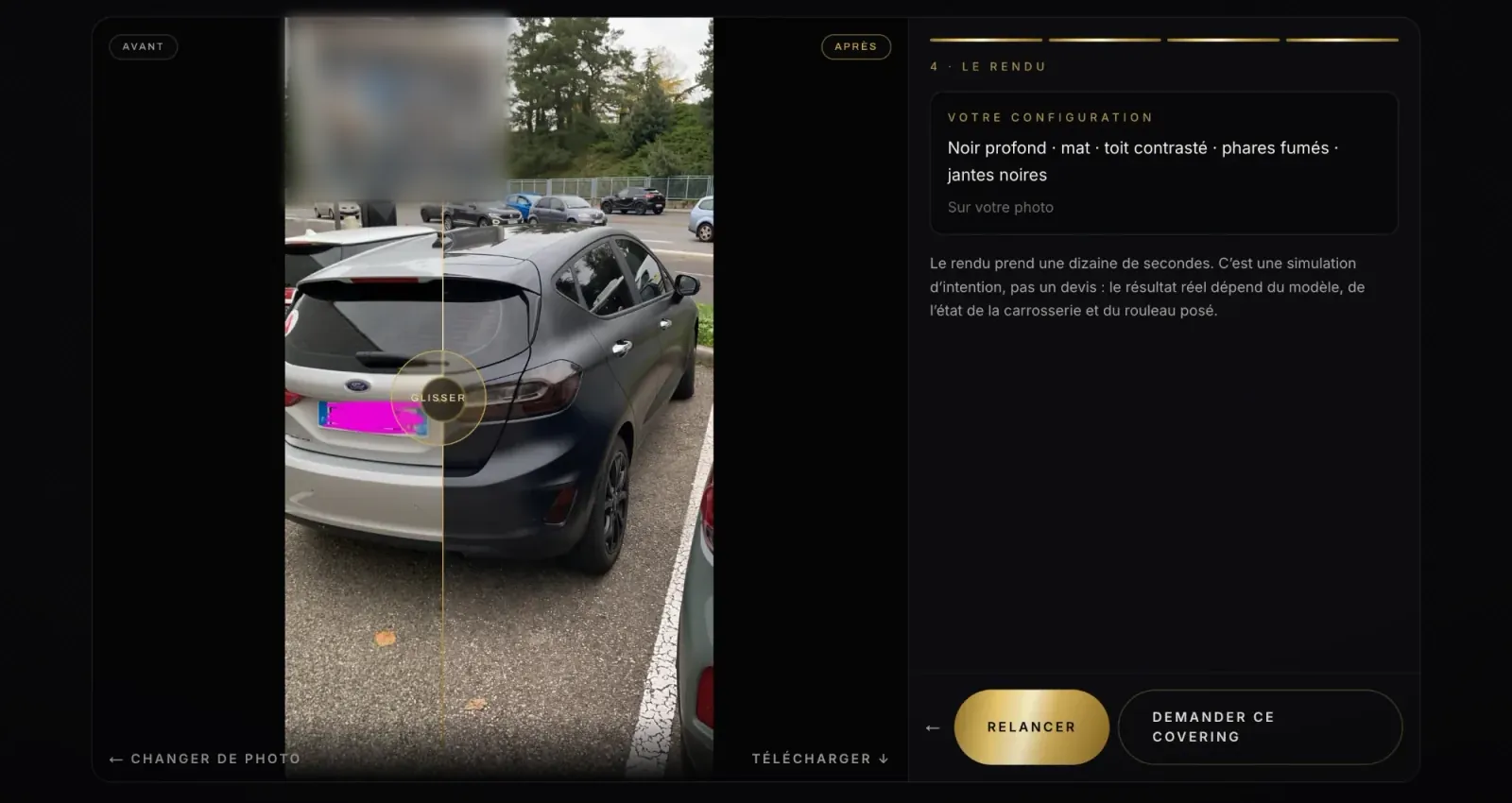 Configurateur de covering : rendu avant et après sur la photo d'un client